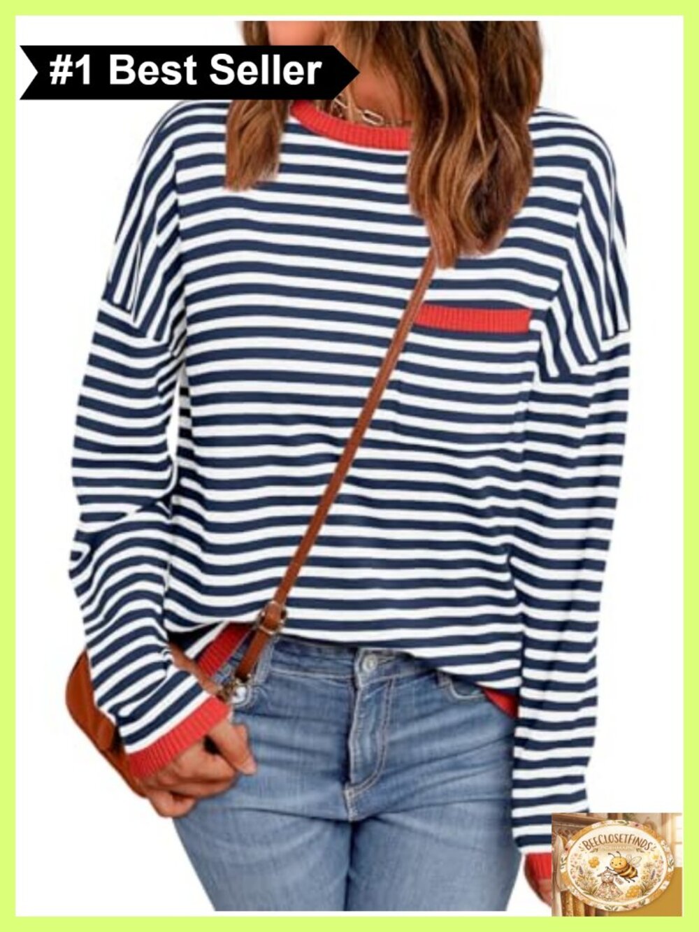 LILLUSORY Women's Striped Lightweight Oversized Sweater Crewneck Pullover